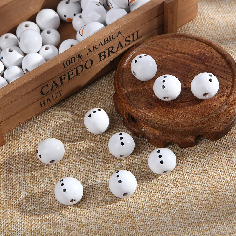 Bonhomme de neige 20MM perles rondes en bois bricolage décorations de Noël