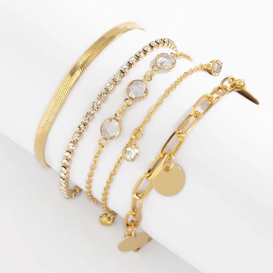 Boho plat serpent os chaîne strass paillettes pendentif Bracelet ensemble dame géométrique mode Bracelets combinaison fille bijoux