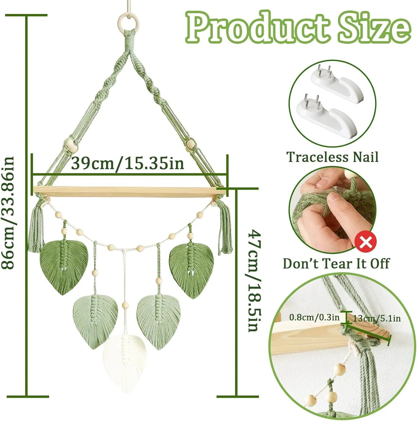 Feuilles vertes macramé Tenture murale étagère Eucalyptus artificiel Boho Décoration murale Ferme Chambre Salon Verdure Décoration