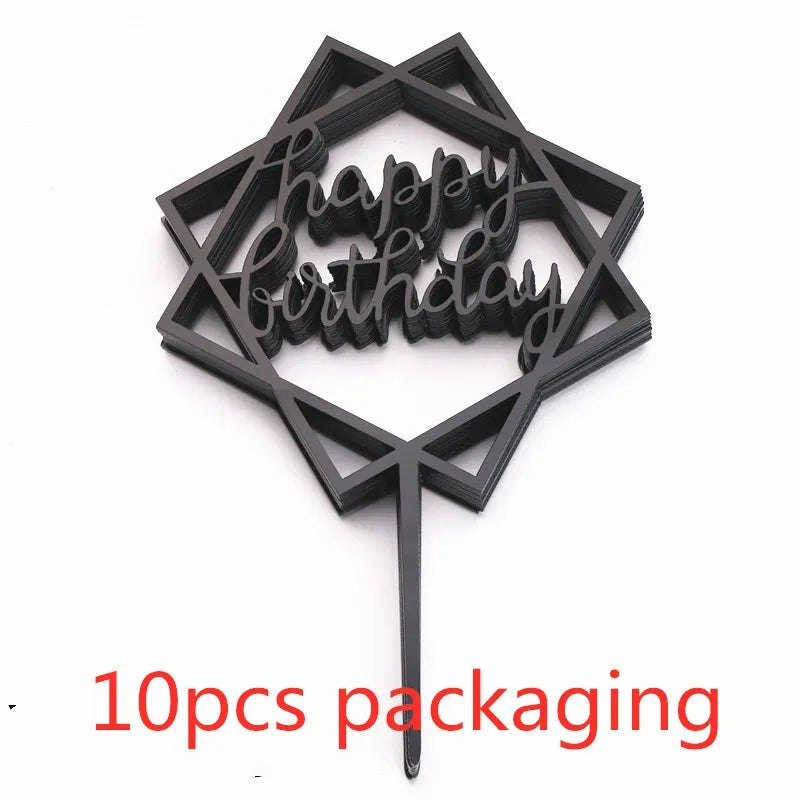 Décoration de gâteau joyeux anniversaire en or Rose, 10 pièces, argent noir, Design Simple, décoration de gâteau en acrylique, décoration de Dessert pour fête prénatale