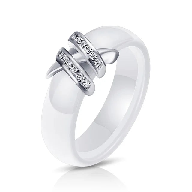 Nouveauté bague colorée noir blanc bague en céramique pour femmes avec grand cristal bague de mariage largeur 6mm taille 6-10 cadeau pour hommes