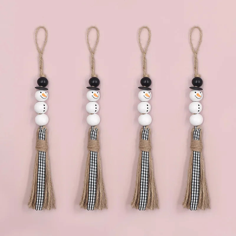 Bonhomme de neige 20MM perles rondes en bois bricolage décorations de Noël