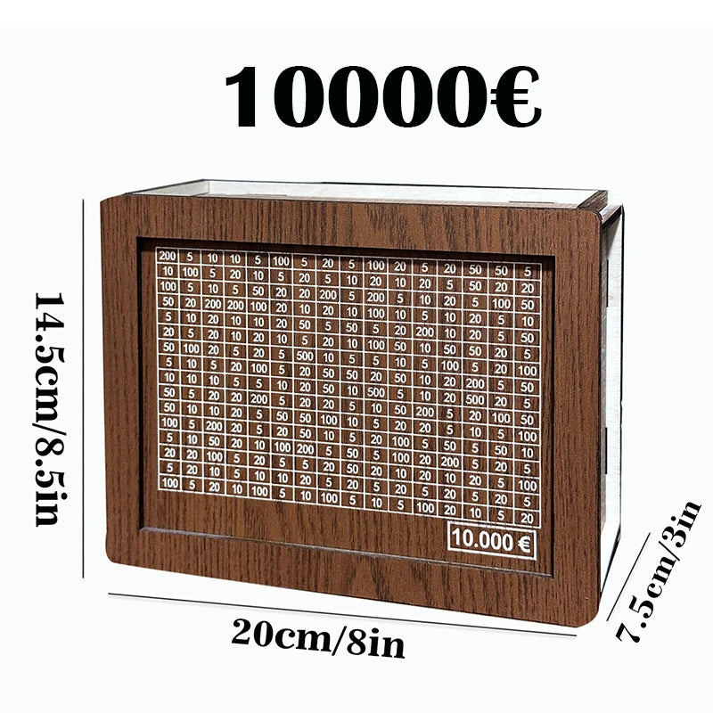 Boîte d’économie d’argent en bois Banque de stockage d’argent avec objectif d’économie d’argent Compteur Tirelire réutilisable faite à la main Boîte de rangement