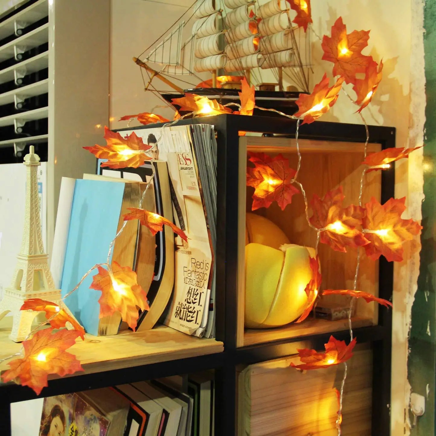 Guirlande Lumineuse LED en Forme de Cuir oral elu d'Érable Artificiel, Décoration de Noël, ixà Domicile, Halloween, Nouvel An, DIY, 2/3/6m