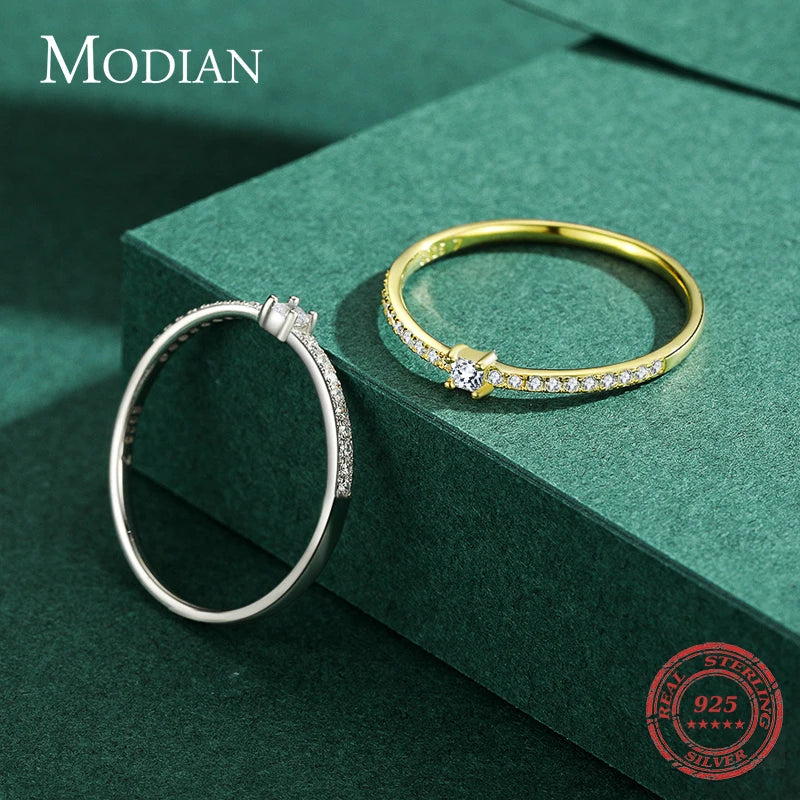 Modian 2021 réel - Simple carré clair CZ Bague charme couleur or