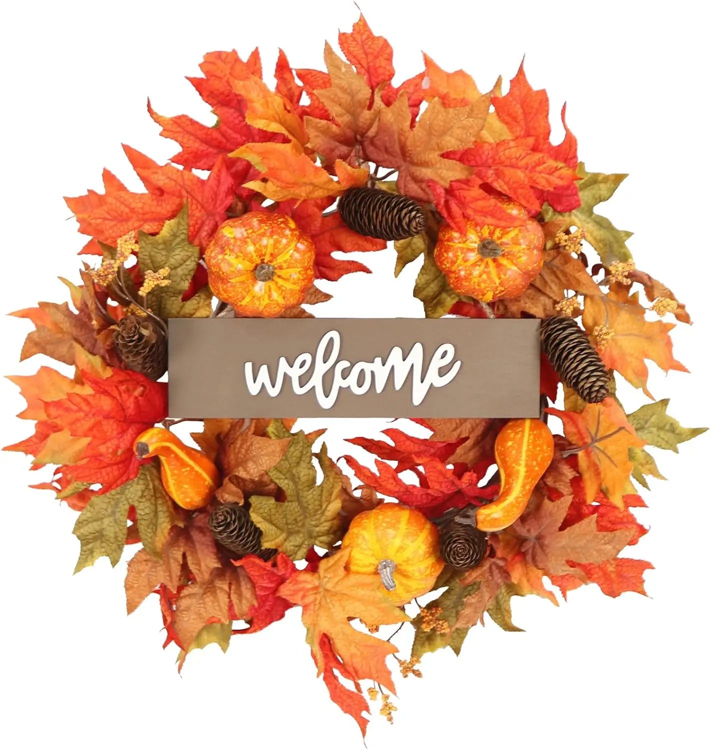 20 pouces d’automne feuilles d’érable couronne citrouille décoratif fenêtre mur pour la porte d’entrée