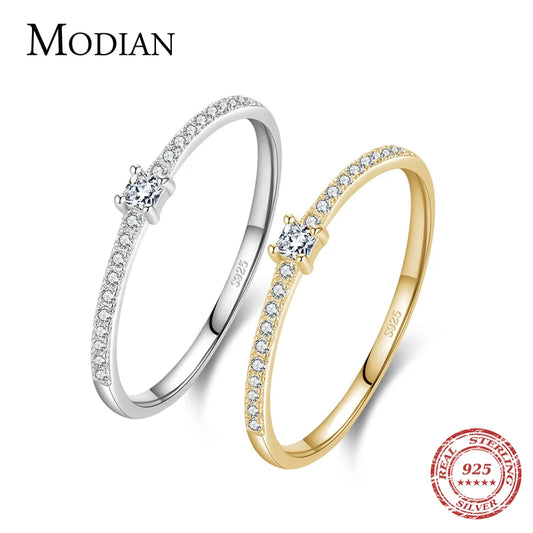 Modian 2021 réel - Simple carré clair CZ Bague charme couleur or
