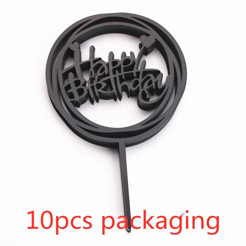 Décoration de gâteau joyeux anniversaire en or Rose, 10 pièces, argent noir, Design Simple, décoration de gâteau en acrylique, décoration de Dessert pour fête prénatale