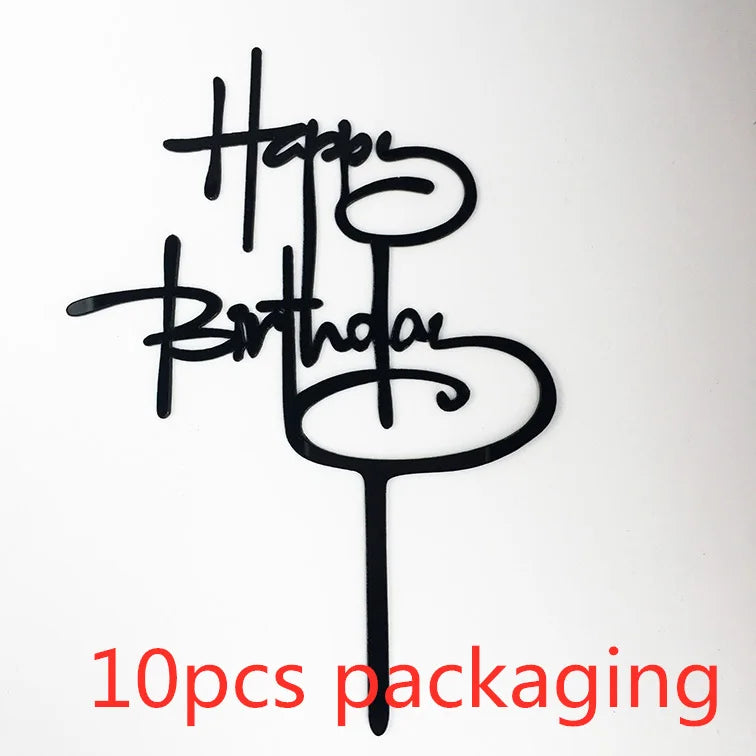 Décoration de gâteau joyeux anniversaire en or Rose, 10 pièces, argent noir, Design Simple, décoration de gâteau en acrylique, décoration de Dessert pour fête prénatale