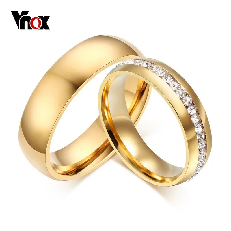 Vnox – bague de mariage couleur or pour femmes et hommes, bijoux en acier inoxydable