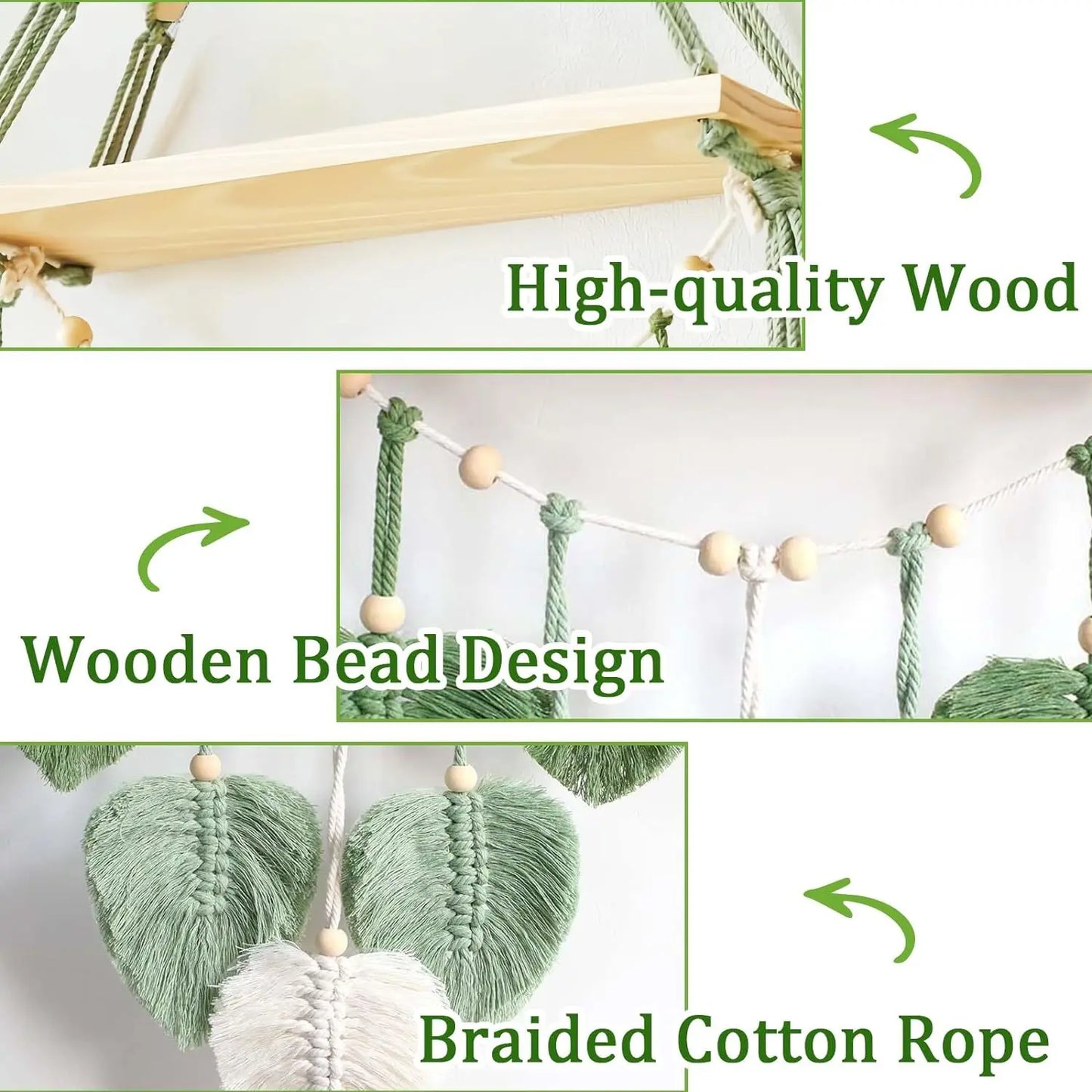 Feuilles vertes macramé Tenture murale étagère Eucalyptus artificiel Boho Décoration murale Ferme Chambre Salon Verdure Décoration