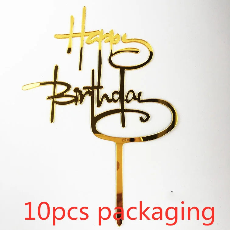 Décoration de gâteau joyeux anniversaire en or Rose, 10 pièces, argent noir, Design Simple, décoration de gâteau en acrylique, décoration de Dessert pour fête prénatale