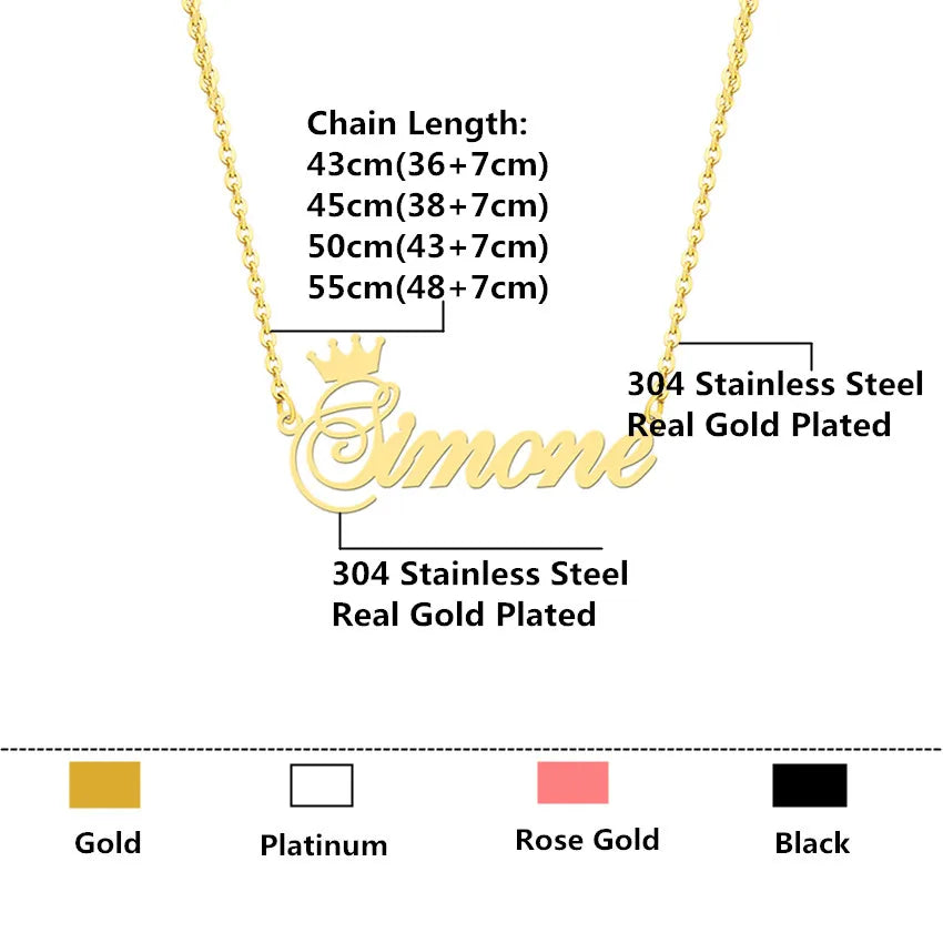 Collier avec nom personnalisé pour femme, tour de cou avec couronne, plaque signalétique personnalisée en acier inoxydable, colliers de la présidence, cadeau de bijoux d'anniversaire et de mariage