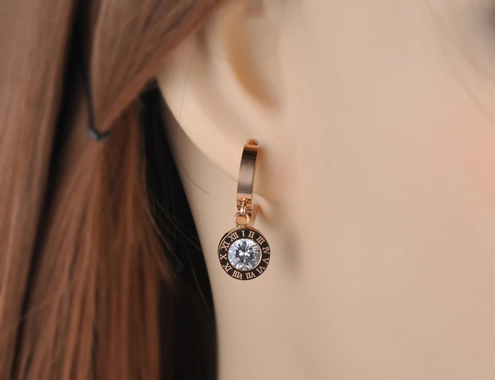 YiKLN-Ensembles de bijoux en acier au titane, pendentif rond classique, zircon cubique contre-indiqué, collier, boucles d'oreilles, bague