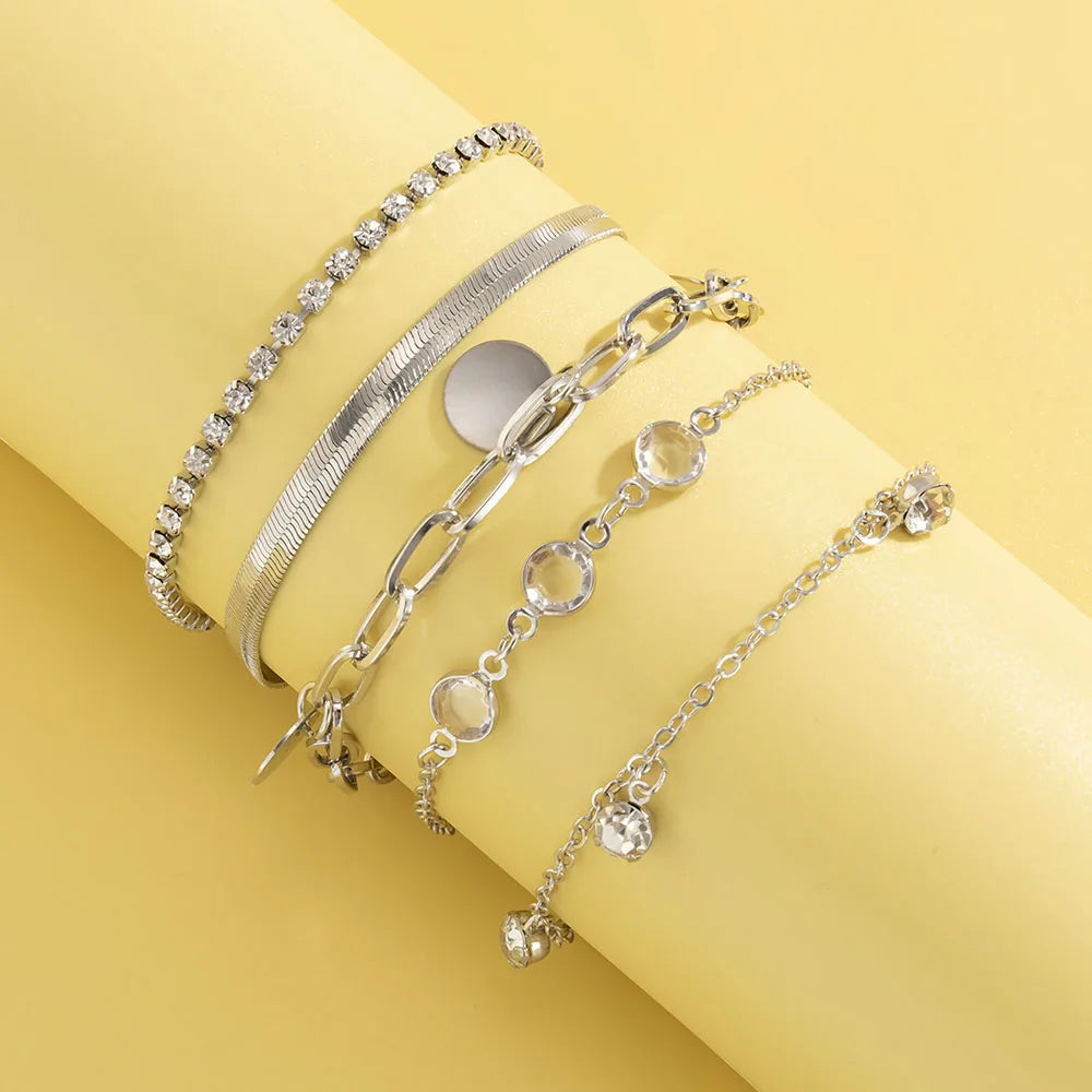 Boho plat serpent os chaîne strass paillettes pendentif Bracelet ensemble dame géométrique mode Bracelets combinaison fille bijoux