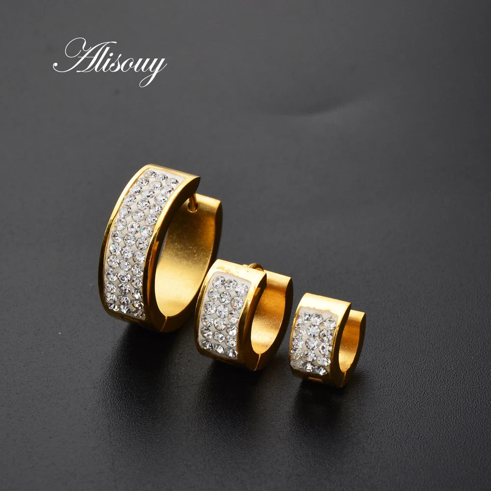 Alisouy 1 paire boucles d'oreilles en acier inoxydable avec cristal CZ couleur or rond cerceau Huggie boucles d'oreilles 6*7 6*9 6*16
