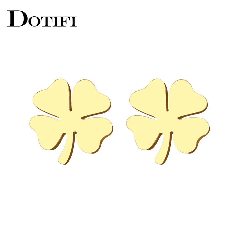 DOTIFI – boucles d'oreilles en acier inoxydable pour femmes et hommes, trèfle, couleur or, bijoux de fiançailles pour amoureux, livraison directe