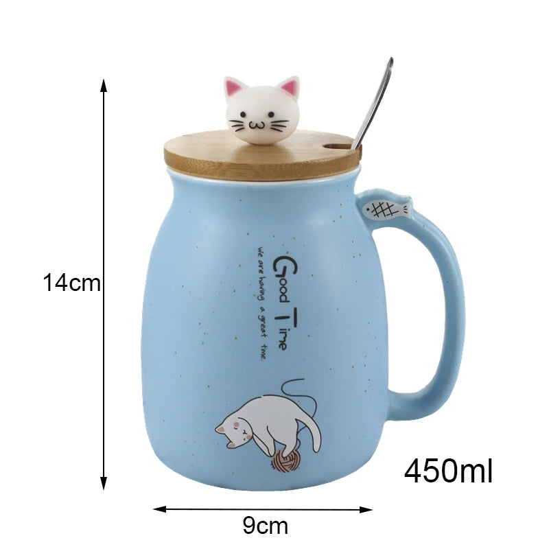 Tasse résistante à la chaleur pour chat, couleur créative, dessin animé avec couvercle, tasse de 450ml, chaton, café, tasses en céramique, tasse pour enfants, verres de bureau, cadeau