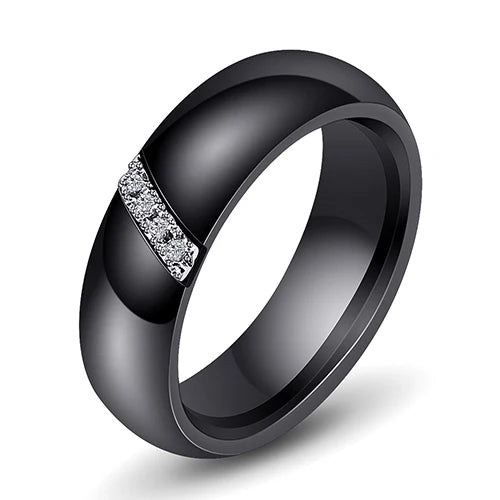 Bagues en céramique blanche et noire pour femmes, Surface lisse incrustée de Zircon, en acier inoxydable, cadeau de fiançailles et de mariage