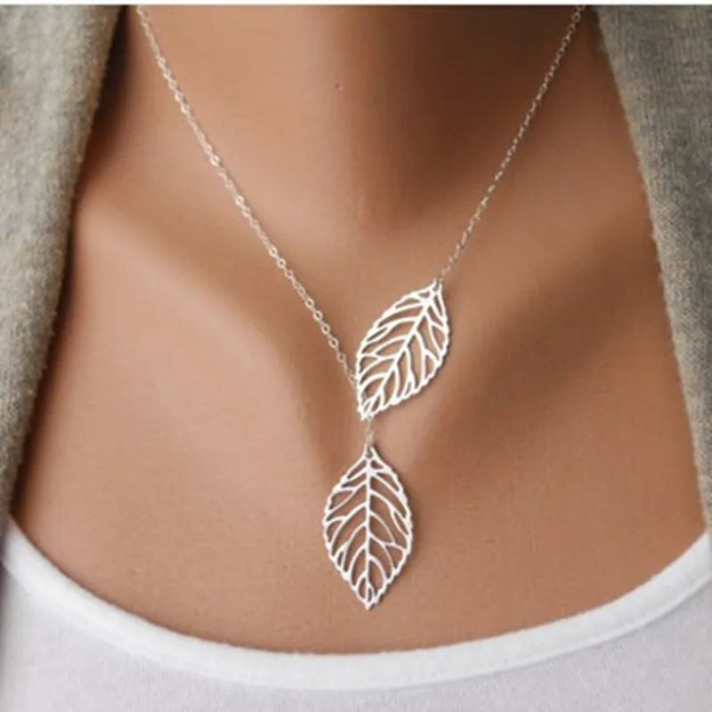Mode minimaliste deux feuilles pendentif colliers pour femmes bijoux