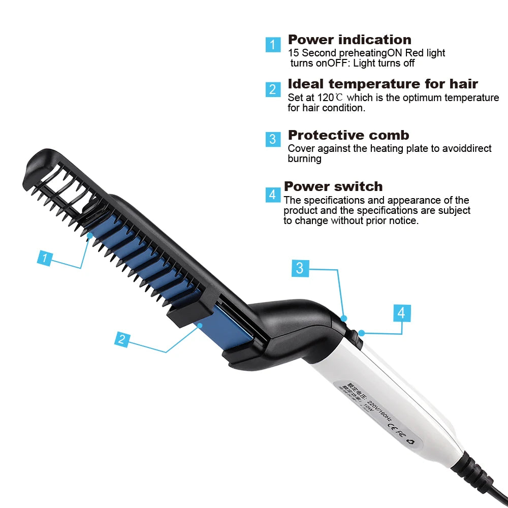 Lisseur de barbe électrique pour hommes, peigne chauffant, rapide, brosse de coiffage