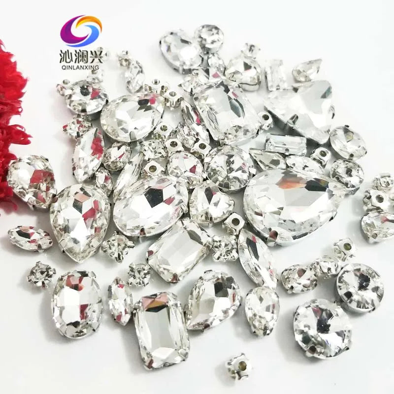 Lot de 68 strass brillants en cristal blanc, tailles variées, à dos plat, à coudre, accessoires de couture pour vêtements et loisirs créatifs