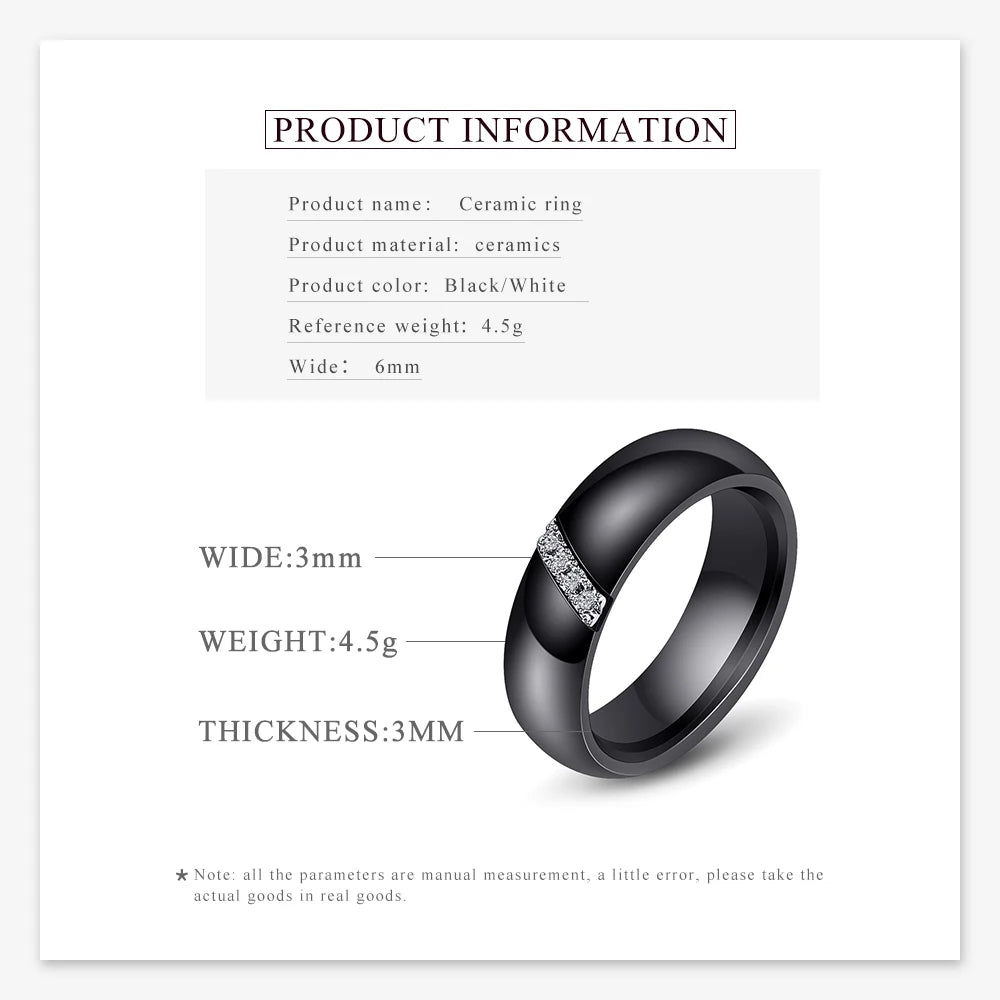 Bagues en céramique blanche et noire pour femmes, Surface lisse incrustée de Zircon, en acier inoxydable, cadeau de fiançailles et de mariage
