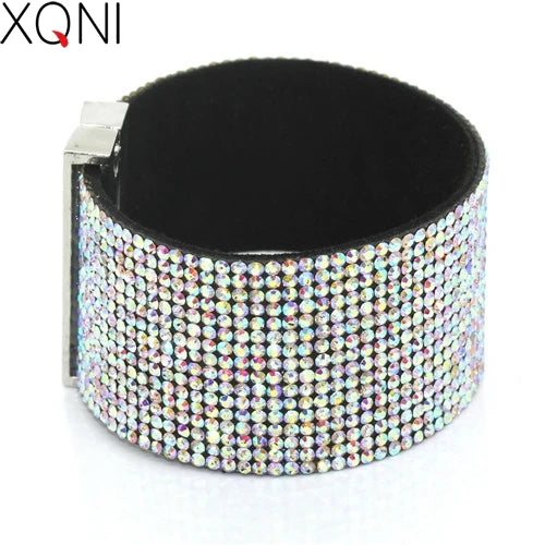 XQNI marque classique cristal femme Bracelet en cuir bracelets 19CM haute qualité strass Wrap charme femmes Bracelet bijoux