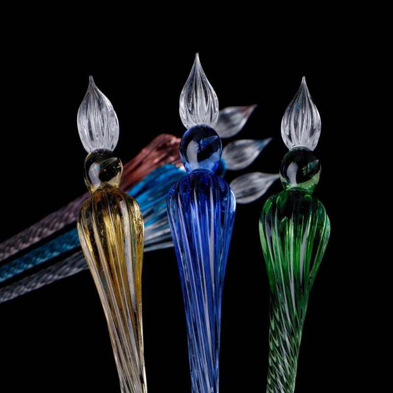 Stylo-plume en verre, 1 pièce, Vintage, trempage, Signature, remplissage d'encre, avec boîte cadeau, nouveau