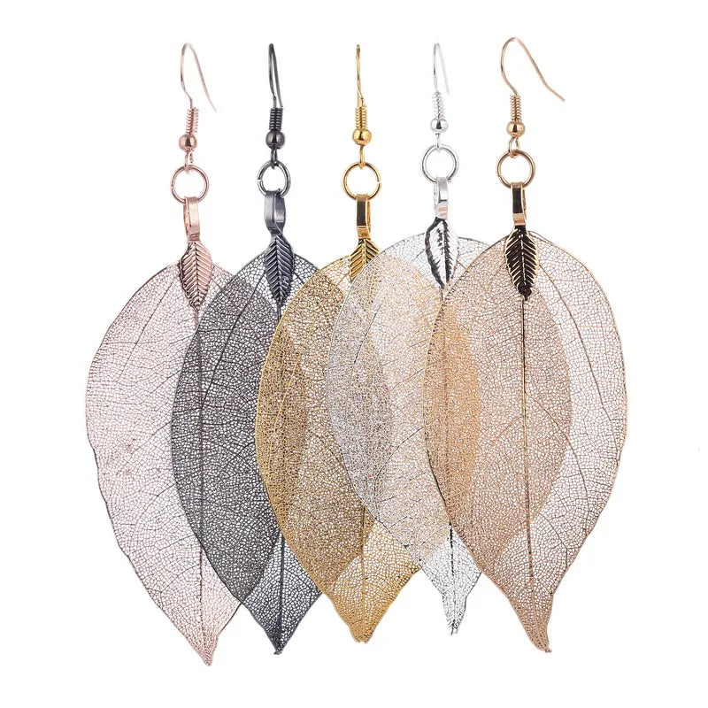 LOVBEAFAS 2024 longues boucles d'oreilles filigrane trempé Unique naturel véritable feuille