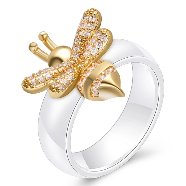 Nouveauté bague colorée noir blanc bague en céramique pour femmes avec grand cristal bague de mariage largeur 6mm taille 6-10 cadeau pour hommes
