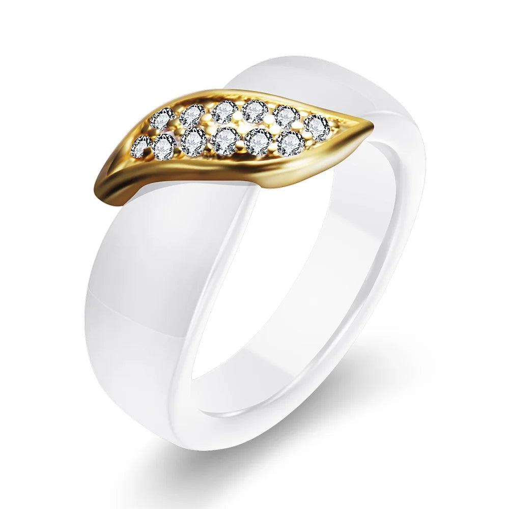 Nouveauté bague colorée noir blanc bague en céramique pour femmes avec grand cristal bague de mariage largeur 6mm taille 6-10 cadeau pour hommes