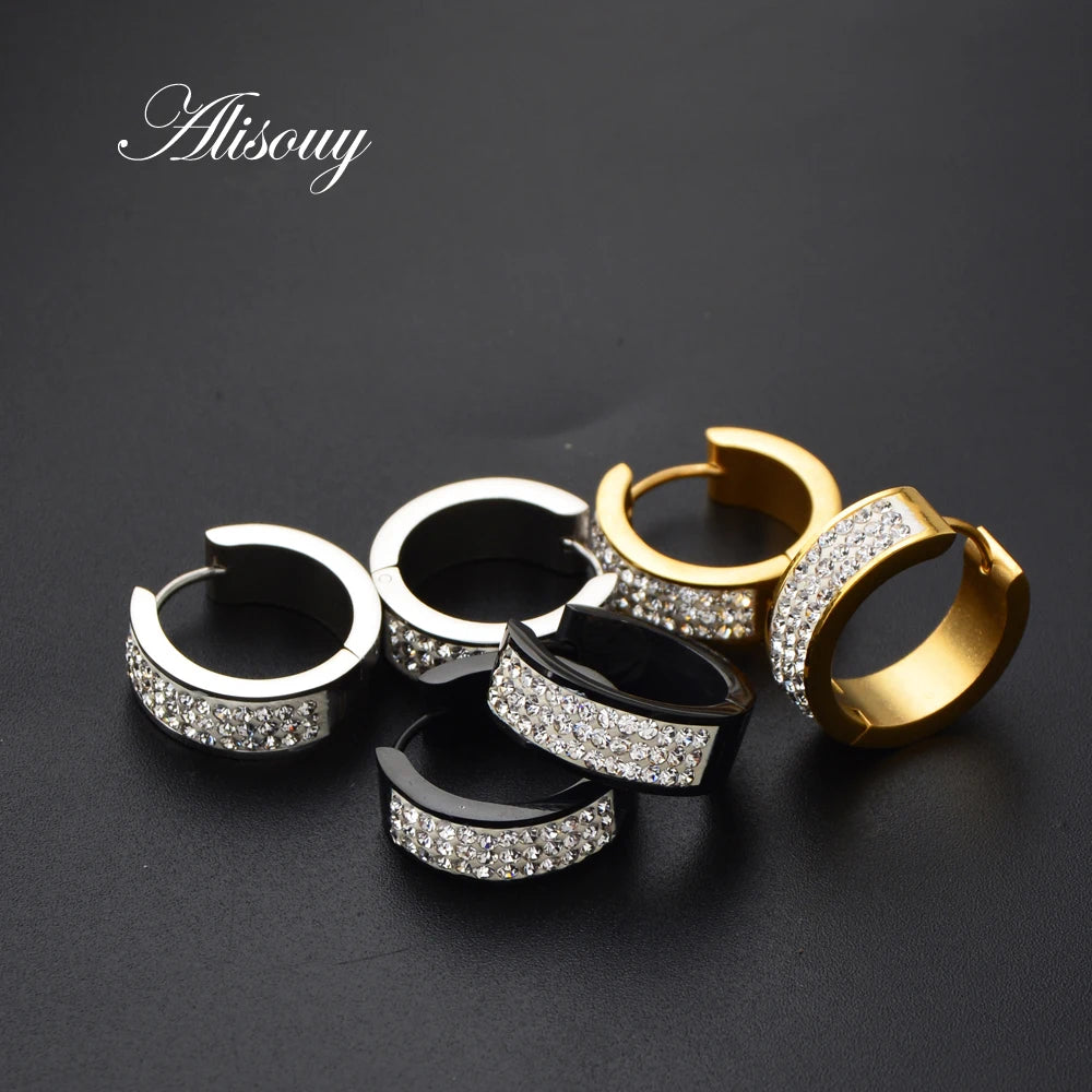 Alisouy 1 paire boucles d'oreilles en acier inoxydable avec cristal CZ couleur or rond cerceau Huggie boucles d'oreilles 6*7 6*9 6*16