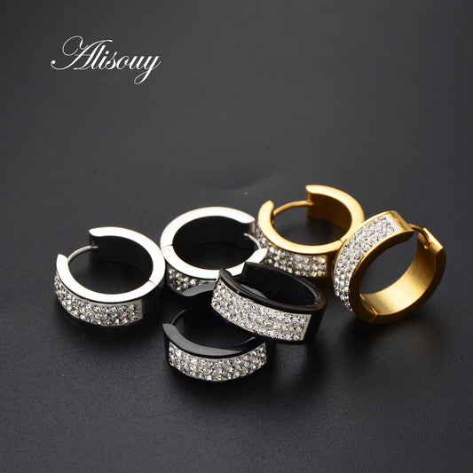 Alisouy 1 paire boucles d'oreilles en acier inoxydable avec cristal CZ couleur or rond cerceau Huggie boucles d'oreilles 6*7 6*9 6*16