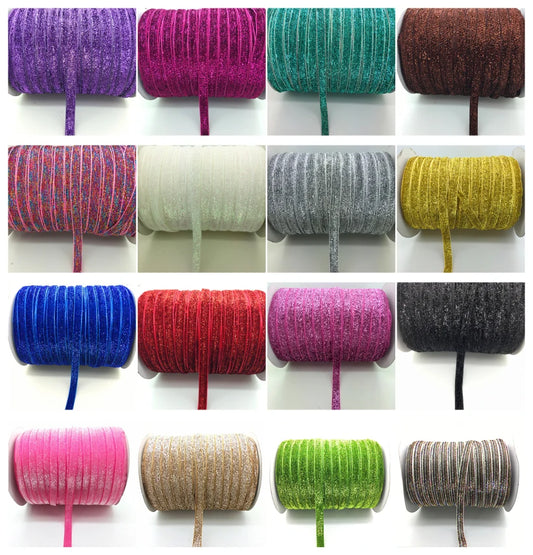 Livraison gratuite 5 yards 3/8 "10mm ruban de velours pailleté serre-tête clips