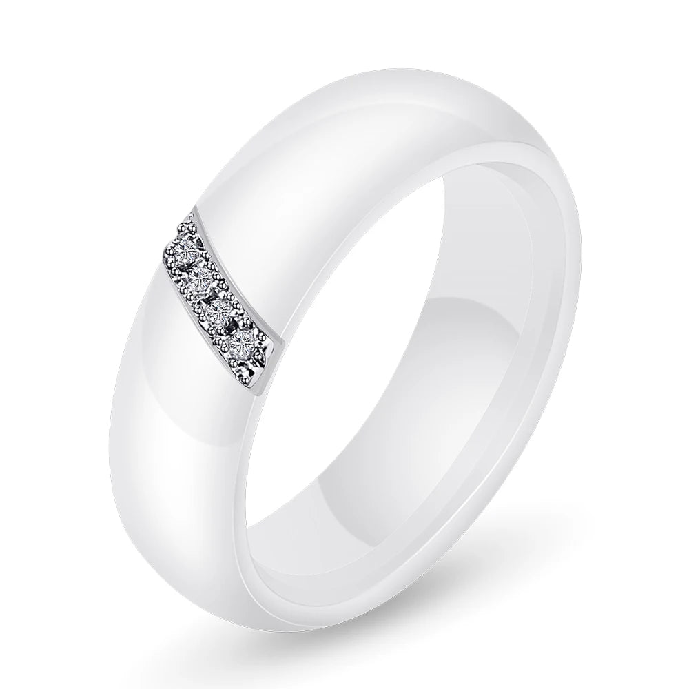 Bagues en céramique blanche et noire pour femmes, Surface lisse incrustée de Zircon, en acier inoxydable, cadeau de fiançailles et de mariage