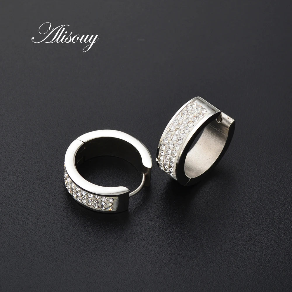 Alisouy 1 paire boucles d'oreilles en acier inoxydable avec cristal CZ couleur or rond cerceau Huggie boucles d'oreilles 6*7 6*9 6*16