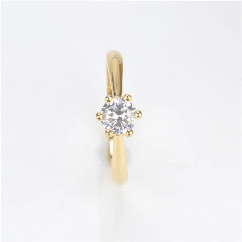 CC – bagues simples pour femmes, zircone cubique, pierre ronde