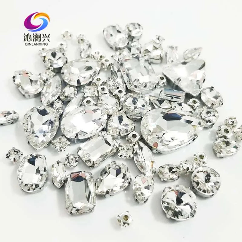 Lot de 68 strass brillants en cristal blanc, tailles variées, à dos plat, à coudre, accessoires de couture pour vêtements et loisirs créatifs
