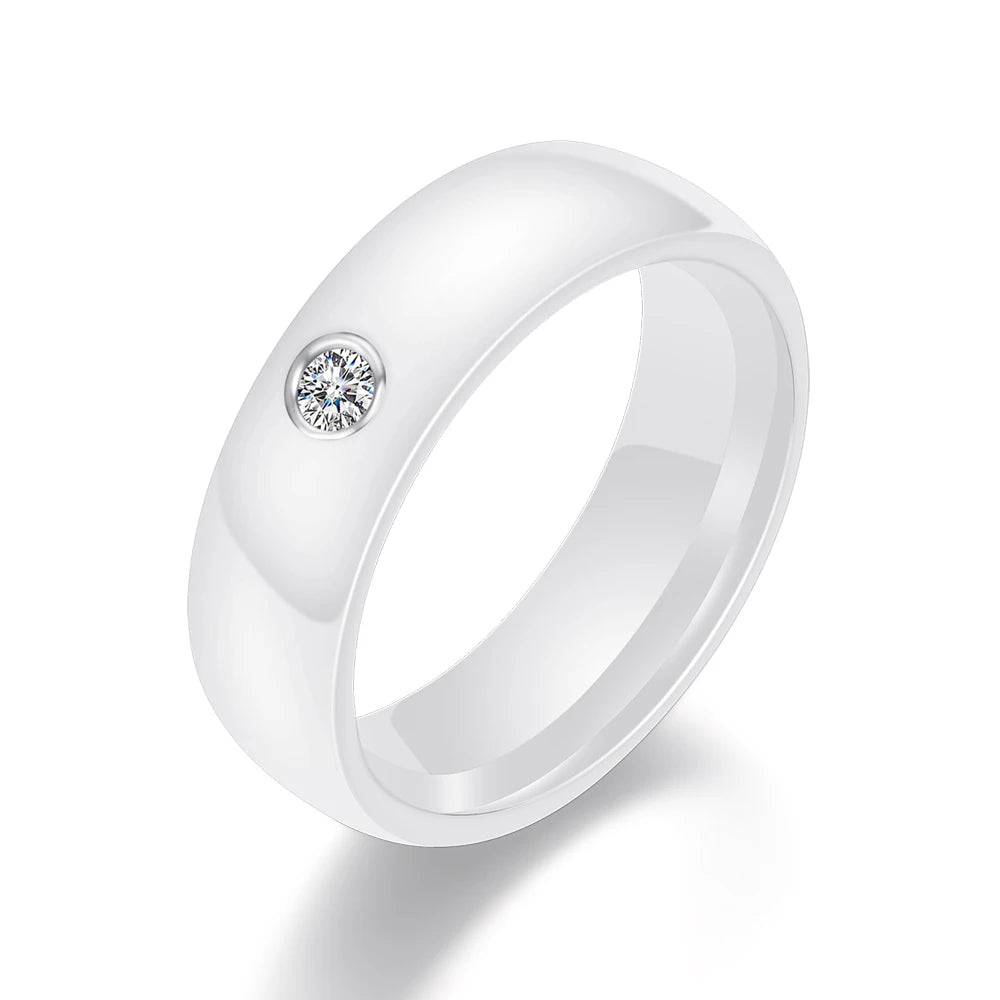 Nouveauté bague colorée noir blanc bague en céramique pour femmes avec grand cristal bague de mariage largeur 6mm taille 6-10 cadeau pour hommes