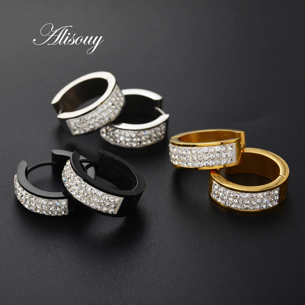 Alisouy 1 paire boucles d'oreilles en acier inoxydable avec cristal CZ couleur or rond cerceau Huggie boucles d'oreilles 6*7 6*9 6*16