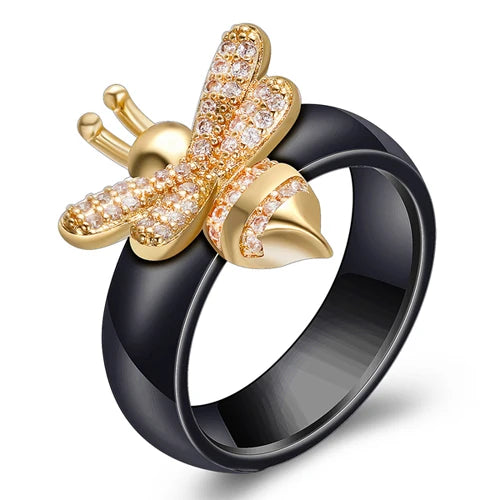 Nouveauté bague colorée noir blanc bague en céramique pour femmes avec grand cristal bague de mariage largeur 6mm taille 6-10 cadeau pour hommes