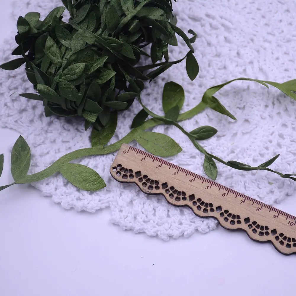 Feuilles artificielles en soie, 5 mètres, vertes et dorées, pour décoration de boîte de mariage, feuillage, scrapbooking, couronne artisanale