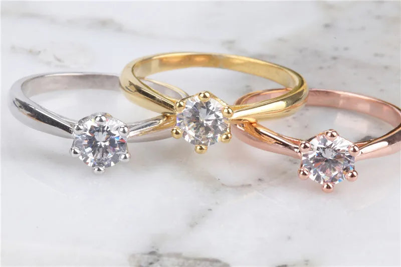 CC – bagues simples pour femmes, zircone cubique, pierre ronde