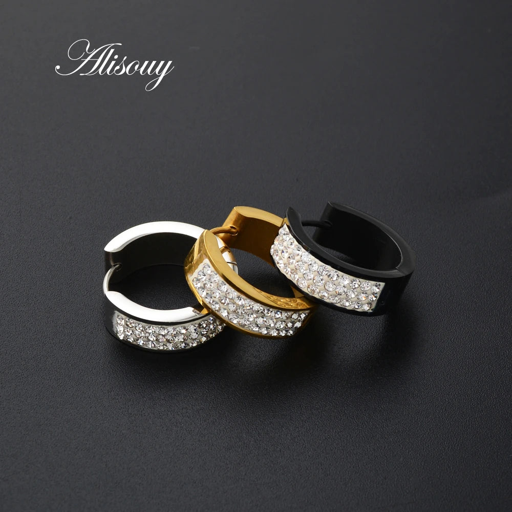 Alisouy 1 paire boucles d'oreilles en acier inoxydable avec cristal CZ couleur or rond cerceau Huggie boucles d'oreilles 6*7 6*9 6*16