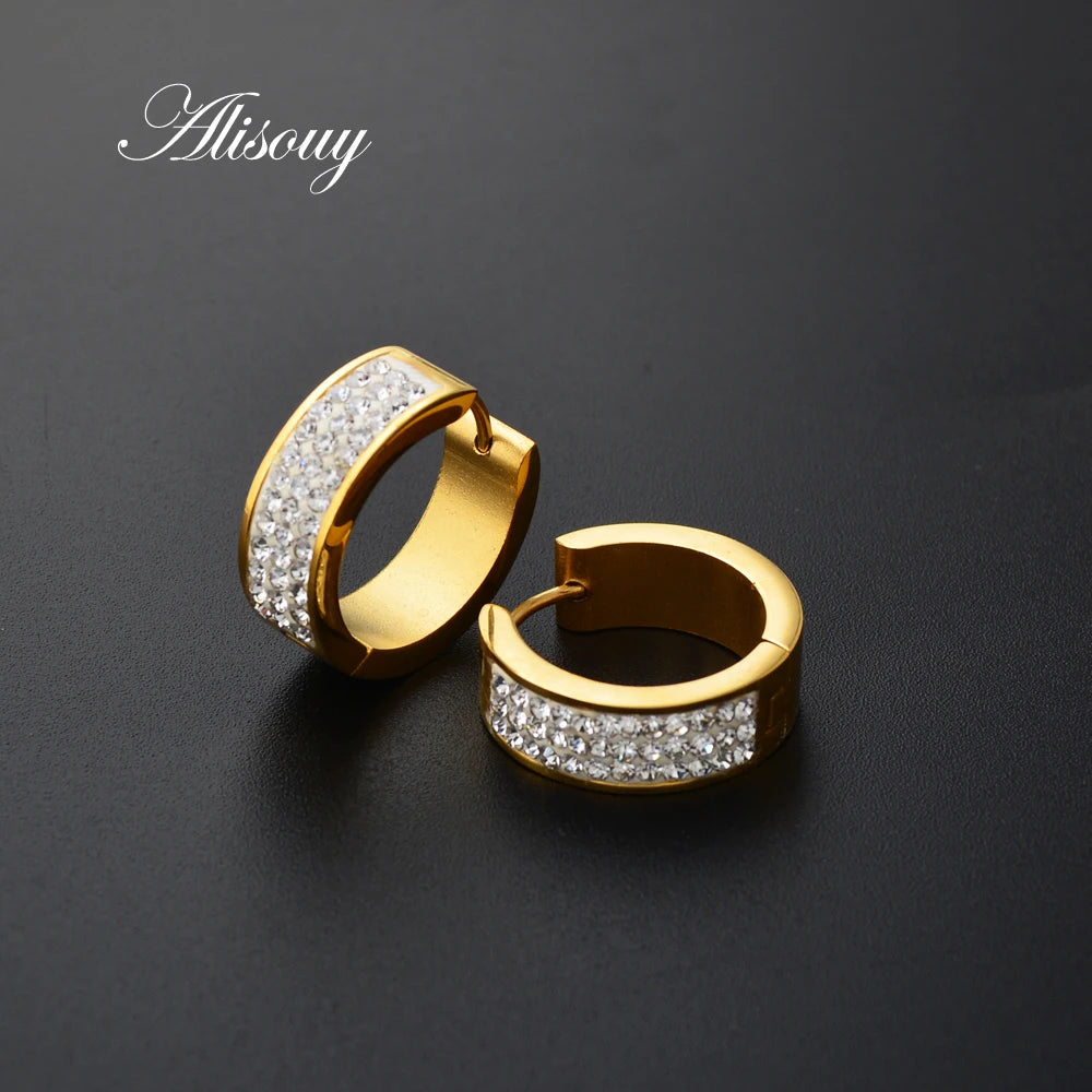 Alisouy 1 paire boucles d'oreilles en acier inoxydable avec cristal CZ couleur or rond cerceau Huggie boucles d'oreilles 6*7 6*9 6*16