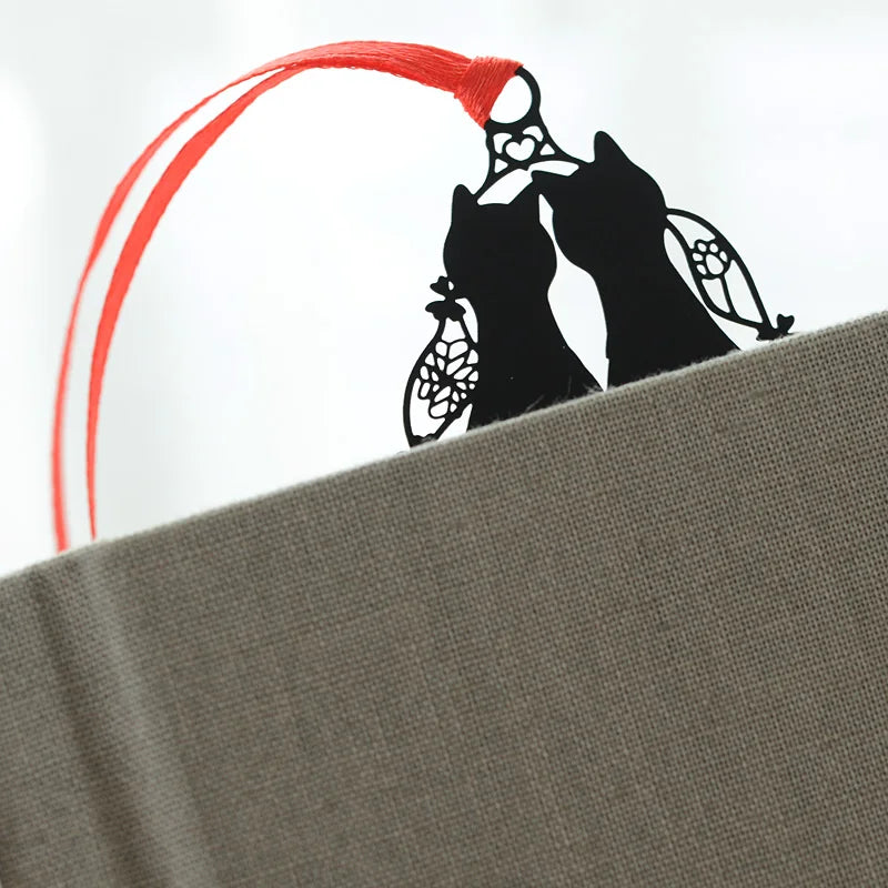 Marque-page en métal Kawaii, joli support de livre chat noir pour livre en papier, cadeau créatif, papeterie coréenne, fournitures scolaires et de bureau