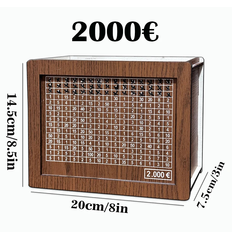 Boîte d’économie d’argent en bois Banque de stockage d’argent avec objectif d’économie d’argent Compteur Tirelire réutilisable faite à la main Boîte de rangement