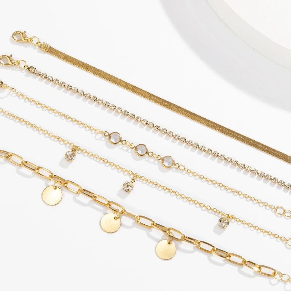 Boho plat serpent os chaîne strass paillettes pendentif Bracelet ensemble dame géométrique mode Bracelets combinaison fille bijoux