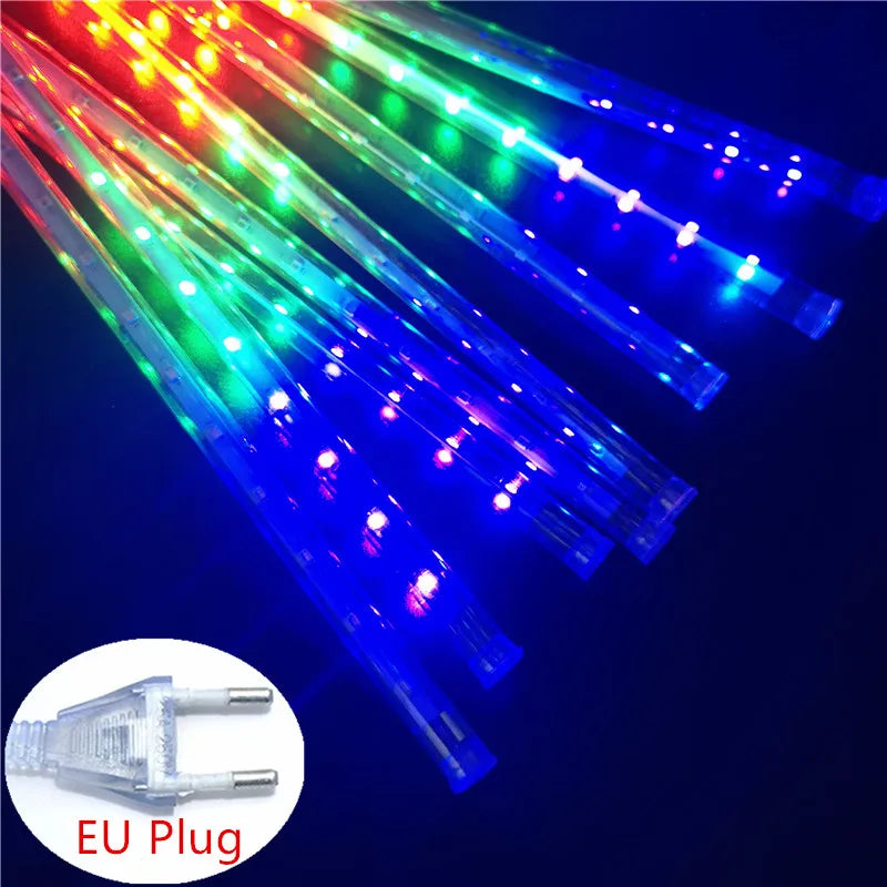 Guirlande lumineuse Led pluie de météores, 8 Tubes, guirlandes de rue, décorations d'arbre de noël pour l'extérieur, lumières de jardin féeriques du nouvel an
